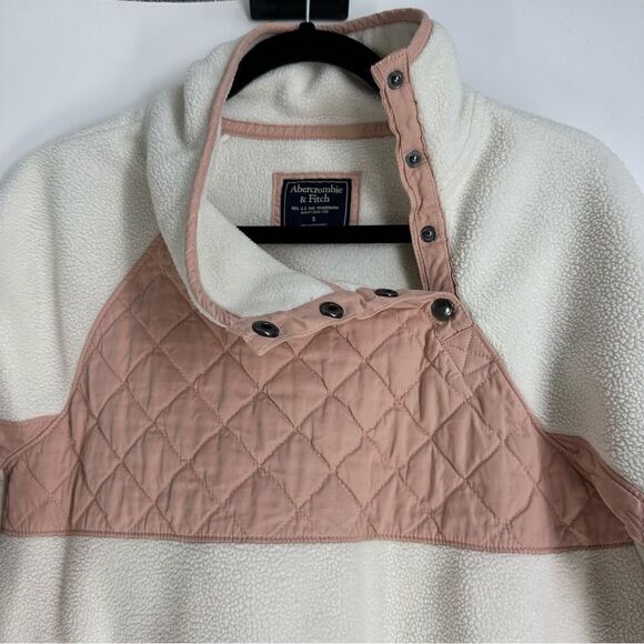 ABERCROMBIE & FITCH Cream and Blush Pink Asymmetrical Snap Fleece Pullover Sz S - Picture 6 of 9